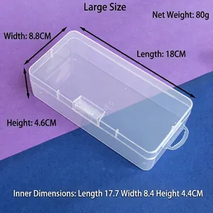 Grote transparante PP plastic opbergdoos detail met precieze afmetingen en dekselvergrendeling