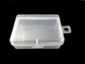 Transparente rechteckige PP-Kunststoffbox mit Deckel und seitlichem Aufhängeloch