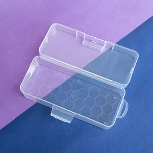 Gedetailleerd overzicht van een transparante rechthoekige PP plastic organizerbox met patroon