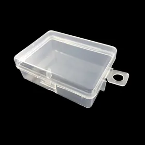 Kleine transparente PP-Kunststoff-Aufbewahrungsbox mit Klappdeckel und Lasche.