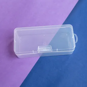 Transparante rechthoekige plastic opbergdoos met klikdeksel voor kantoorbenodigdheden