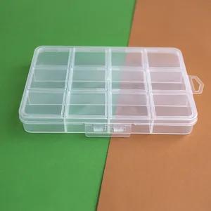 Close-up of a transparent 12-grid PP plastic storage box for DIY bead organizing