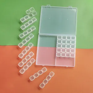 Close-up of 56-compartment clear plastic storage organizer for jewelry and beads