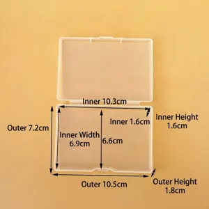 Detailed view showing dimensions of a clear rectangular PP plastic jewelry storage box