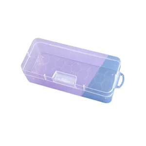 Transparante paarse plastic opbergdoos met honingraatpatroon voor kantoorbenodigdheden