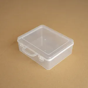 Small transparent plastic storage box with handle for desk and toy organization