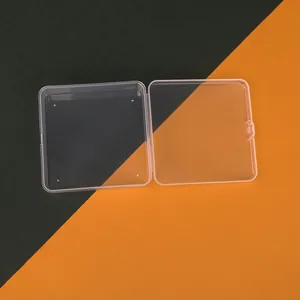Open view of a 11.5cm square transparent plastic storage box for small accessories.