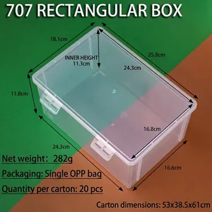 Caja de almacenamiento de plástico rectangular transparente grande con dimensiones y 282g