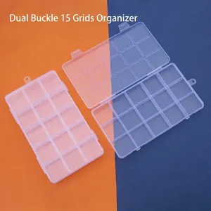 15 Grids Fixed Plastic Storage Box Transparent DIY Jewelry Beads Hardware Organizer Case With Double Buckles