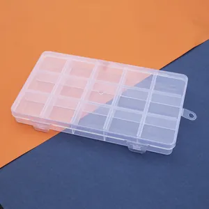 15-grid transparent plastic storage box with double buckles for jewelry and crafts