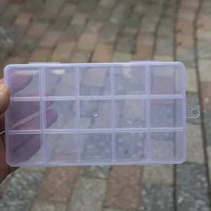 Transparent 15-grid plastic storage box organizer for jewelry, beads, and small DIY parts