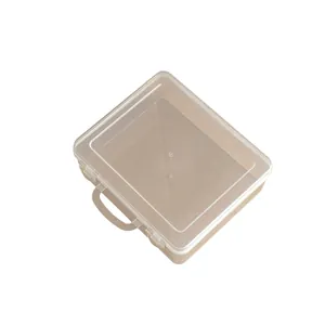 Small portable transparent plastic storage box organizer with handle and lid for desk
