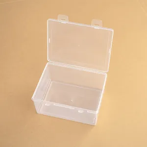 Primer plano de una caja de almacenamiento de plástico rectangular transparente abierta
