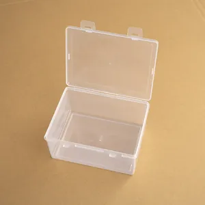 Caja de almacenamiento rectangular de plástico transparente con tapa abatible y doble cierre