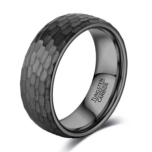Unisex Electroplated Black Tungsten Steel Hammered Texture Ring Classic Minimalist Personalized Finger Jewelry For Men Women