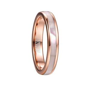 Rose Gold Tungsten Steel Ring For Women With White Mother Of Pearl Inlay Elegant Minimalist Finger Ring Jewelry