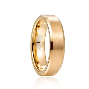 6mm matte gold-plated tungsten carbide ring for men shown from a 45-degree angle view