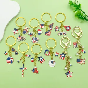 Patriotic USA Independence Day keychain set featuring various enamel flag and star charms