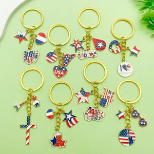 Collection of American Independence Day enamel keychains with 4th of July motifs