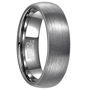 7mm Men's Tungsten Steel Ring Brushed Finish Polished Inner Band Comfort Fit Classic US Size 6-14 Simple Band Jewelry