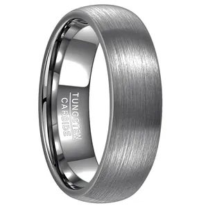 Minimalist 7mm brushed steel tungsten carbide ring for men with polished inner band