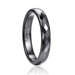 Bague Anneau Facettée en Acier au Tungstène Noir 4mm pour Hommes Femmes Motif Losange Électroplaqué Bague Géométrique Minimaliste Bijoux