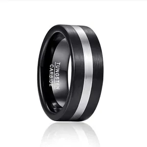High quality 8mm black and silver brushed tungsten carbide ring for men matte finish