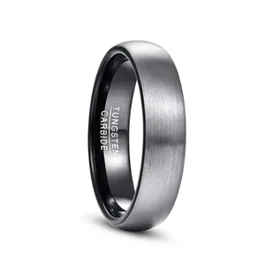 6mm Dome Tungsten Carbide Ring For Men Brushed Frosted Surface Electroplated Black Inner Comfort Fit Wedding Band Jewelry