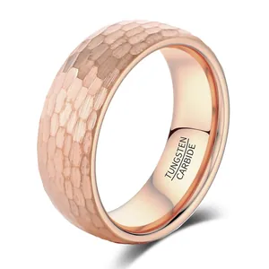 Unisex Gehämmerter Wolframstahl Ring Roségold Galvanisiert Minimalistischer Bandring Für Damen Herren Komfortabler Hochzeit Schmuck Geschenk