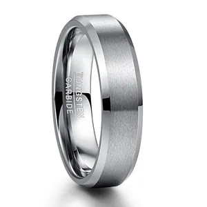 Anello in Carburo di Tungsteno da Uomo 6mm Superficie Spazzolata Opaca Bordo Smussato Lucido Fascia Comfort Fit Fede per Uomo