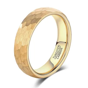 Detailed macro view of the hammered texture on this gold-plated tungsten carbide ring