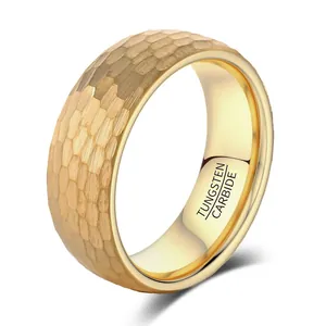 Hammered Tungsten Steel Ring For Men Women Gold Plated Wedding Band Ring Personalized Minimalist Jewelry Unisex Fashion Ring