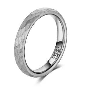 Anillo clásico de carburo de tungsteno martillado plateado para hombre y mujer, 4mm-8mm