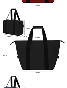 Detailed size measurements for a 25L portable black insulated thermal cooler bag.
