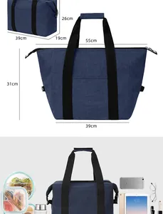 Large 25L insulated cooler bag with detailed size dimensions for camping and picnics