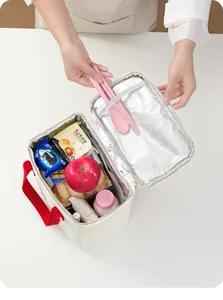 Interior detail of thickened insulated lunch bag showing large capacity and mesh pocket