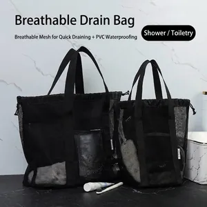 Borsa da Spiaggia in Rete di Grande Capacità Borsa da Bagno Portatile con Coulisse Porta Giocattoli Organizer in Rete di Poliestere Traspirante per Viaggi