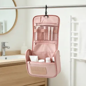Neceser de Viaje Colgante de Gran Capacidad para Hombre y Mujer Tela Oxford Impermeable Organizador de Maquillaje Portátil con Gancho