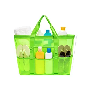 Bolsa de playa de malla verde de gran capacidad para natación y con varios bolsillos
