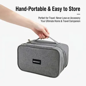 Gran bolsa organizadora de accesorios electrónicos de tela catiónica gris para viaje