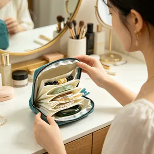 Bolsa Organizadora de Joyas de Terciopelo Portátil Estuche Multicapa con Cremallera y Borla para Bolso de Mujer Joyero
