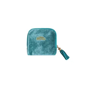 Bolsa de terciopelo verde azulado para joyas con cremallera y borla