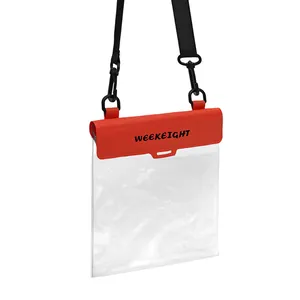 Grande pochette étanche en PVC avec fermeture rouge et bandoulière réglable