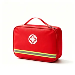 Trousse de premiers soins rouge portable avec poignée et bande réfléchissante pour urgence