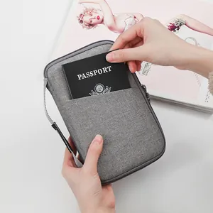 Porta pasaporte de viaje gris impermeable y organizador de documentos