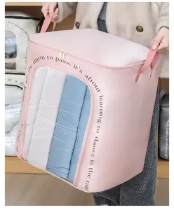 Bolsa grande rosa para guardar edredones con ventana y cita en inglés