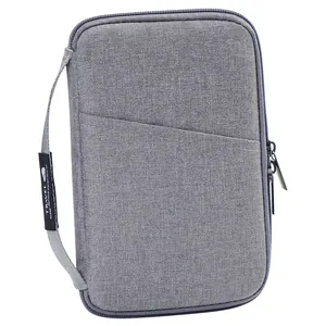 Portapasaportes de viaje impermeable gris y bolsa organizadora de documentos multifuncional