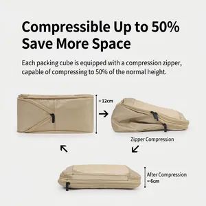 Compressible travel packing cubes for luggage, saving 50% space with zipper