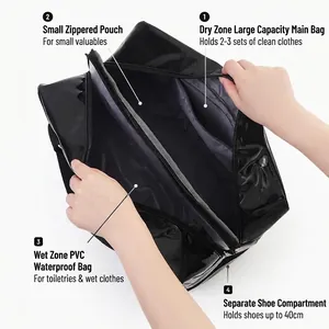 Waterproof swimming bag with dry wet separation and bottom shoe compartment
