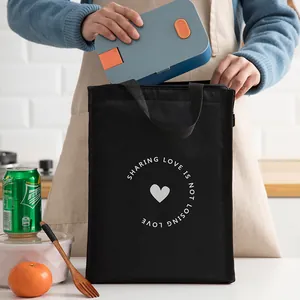 Sac à lunch isotherme noir avec imprimé cœur et poignées pour le travail ou l'école